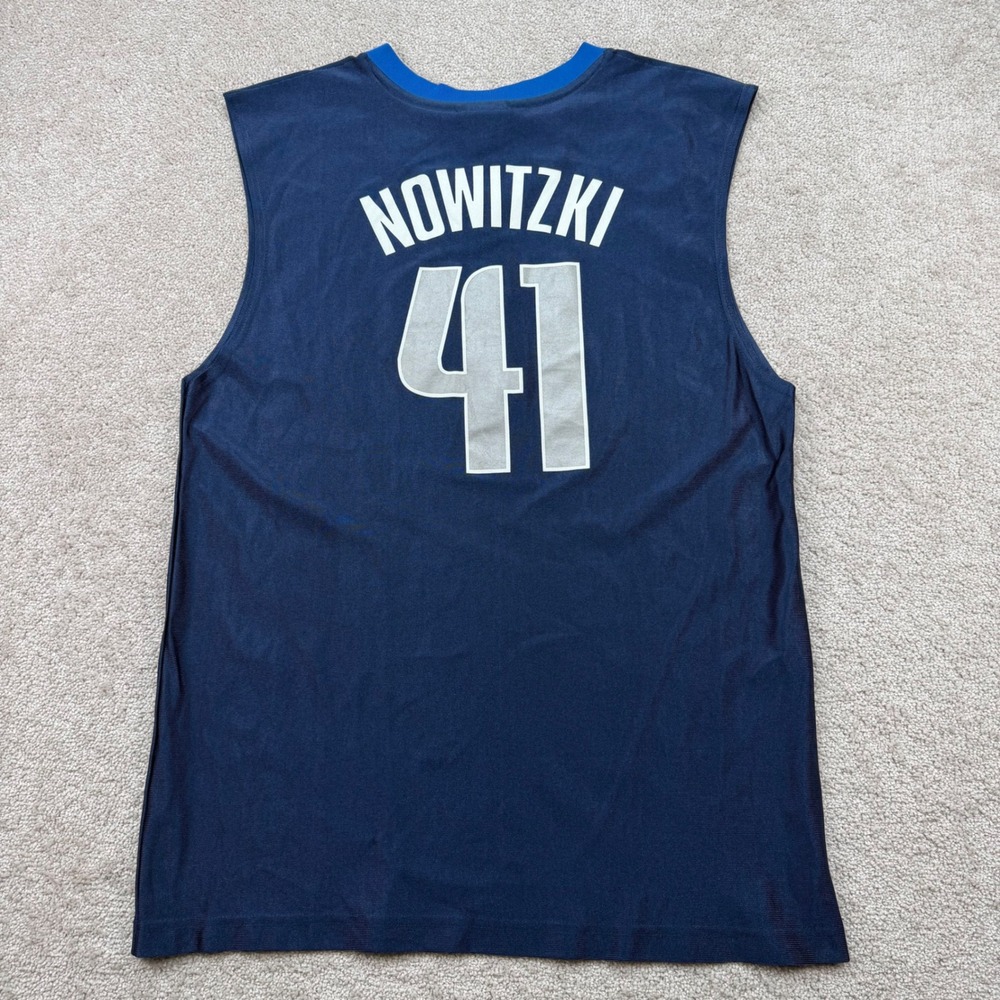 NBA Mens Large Basketball Jersey Navy Dallas Mavericks Dirk Nowitzki 41 - Picture 2 of 6